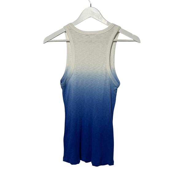 SUNDRY WMNS SZ 3/LARGE COTTON MODAL RIBBED STRETCH TANK TOP OMBRE BLUE WHITE NEW - Picture 2 of 11